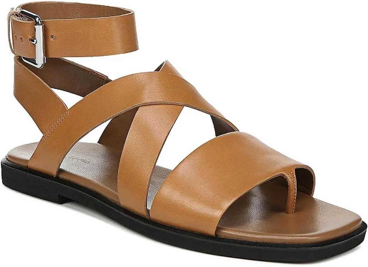 VIA SPIGA Womens Anta Square Toe Flat Strappy Sandals Tan 6 Medium (B,M)