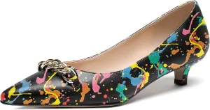 WAYDERNS Women's Pointed Toe Slip On Metal Chain Matte Kitten Low Heel Pumps Shoes 1.5 Inch