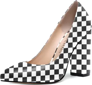 WAYDERNS Womens Round Toe Slip On Matte Dress Party Block High Heel Pumps Shoes 4 Inch