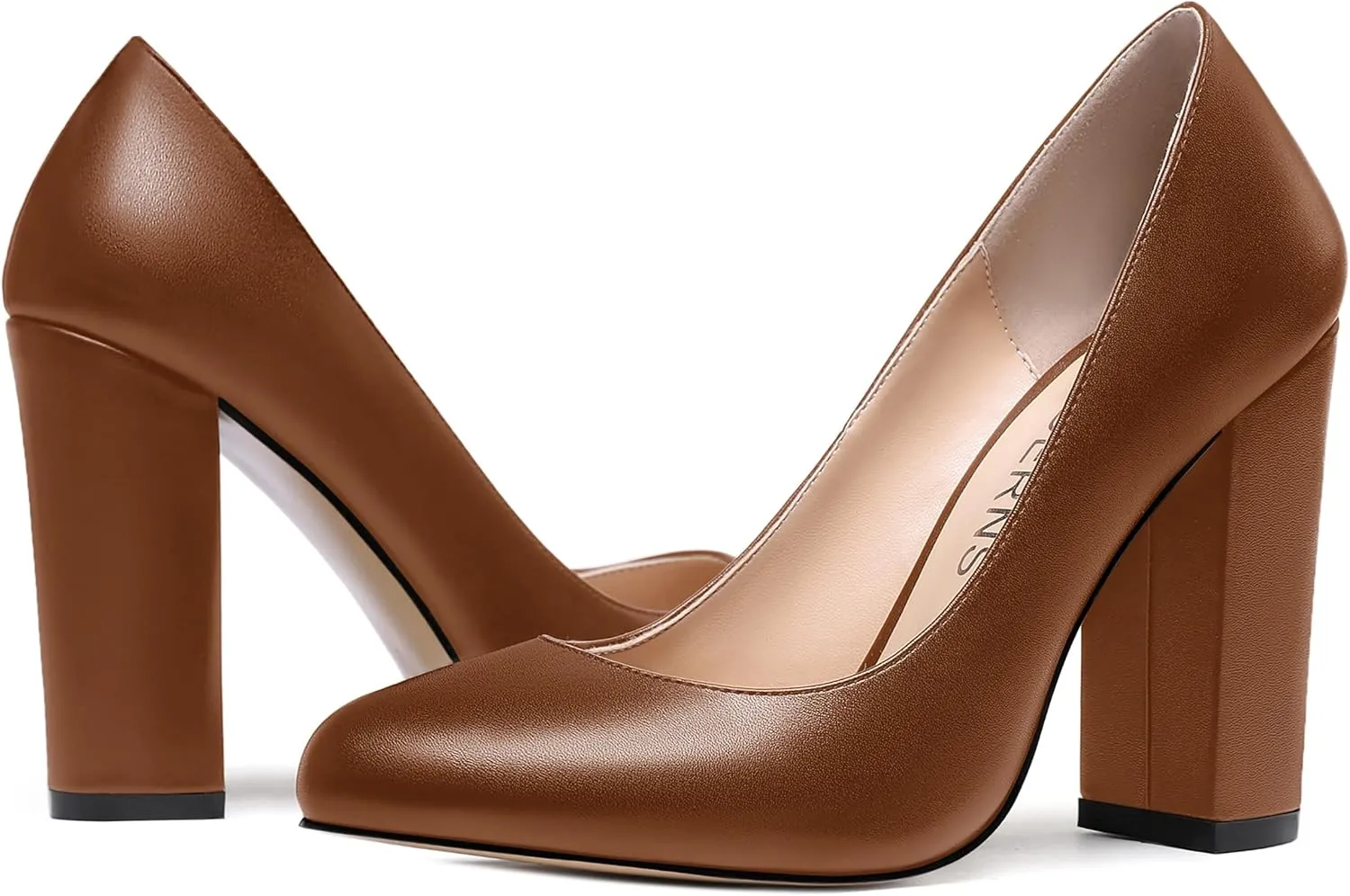 WAYDERNS Womens Round Toe Slip On Matte Dress Party Block High Heel Pumps Shoes 4 Inch