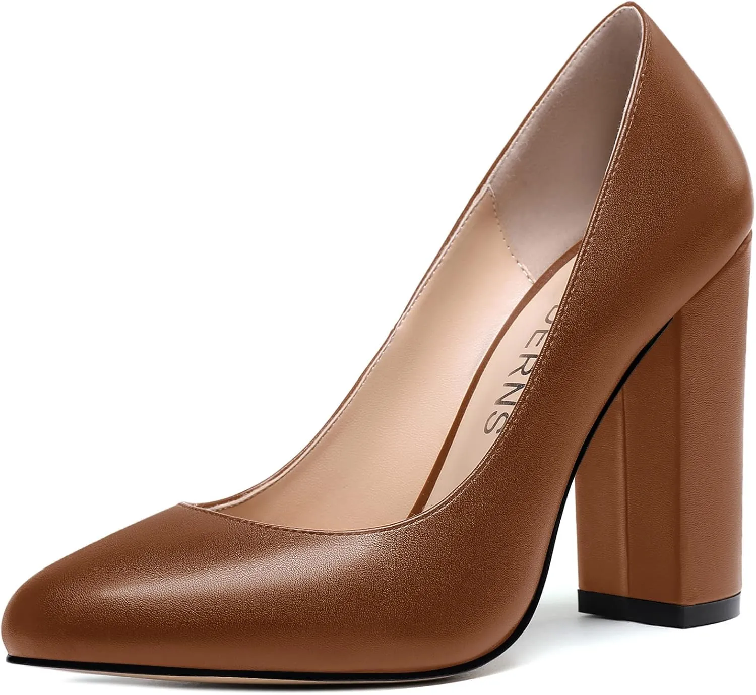 WAYDERNS Womens Round Toe Slip On Matte Dress Party Block High Heel Pumps Shoes 4 Inch