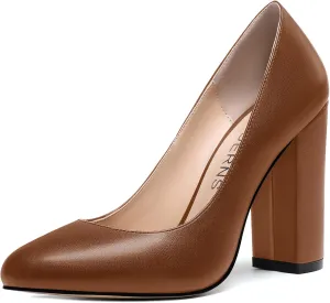 WAYDERNS Womens Round Toe Slip On Matte Dress Party Block High Heel Pumps Shoes 4 Inch