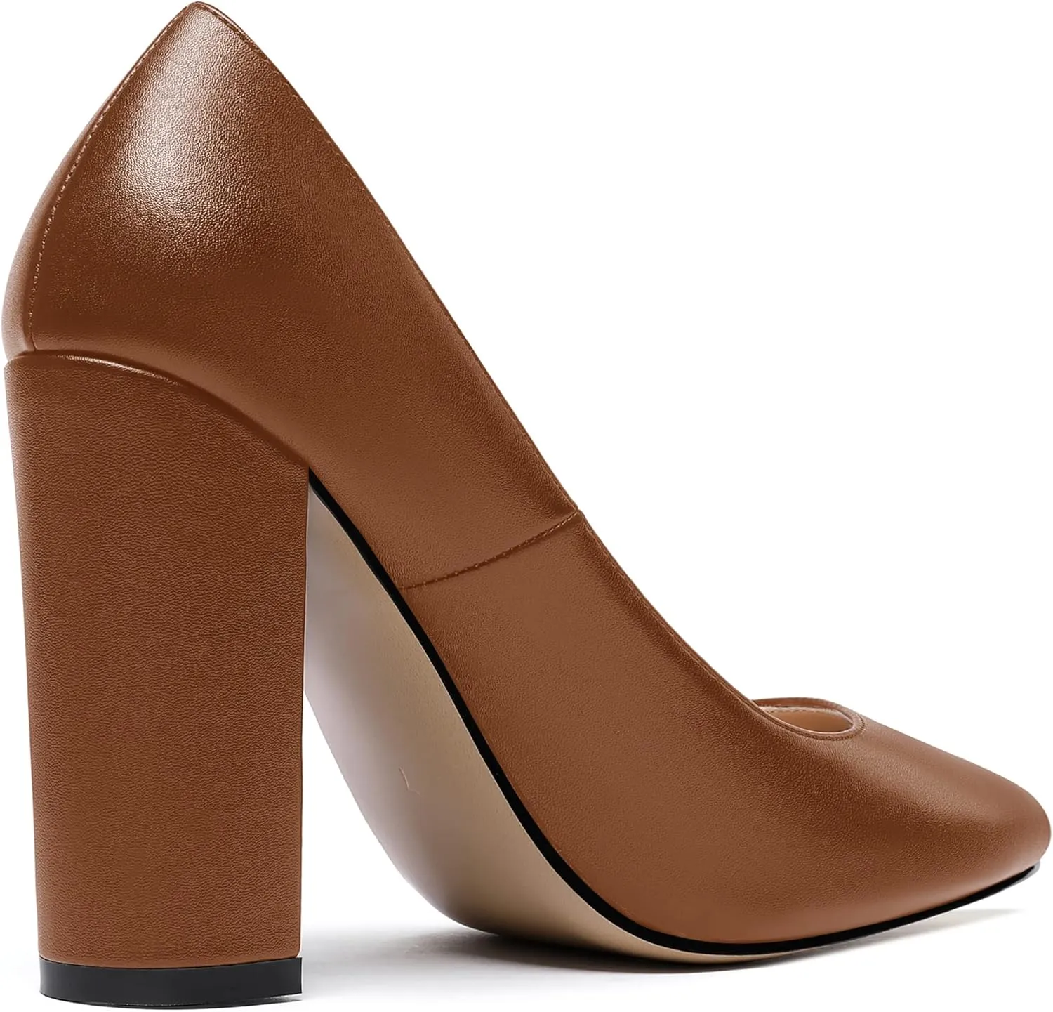 WAYDERNS Womens Round Toe Slip On Matte Dress Party Block High Heel Pumps Shoes 4 Inch