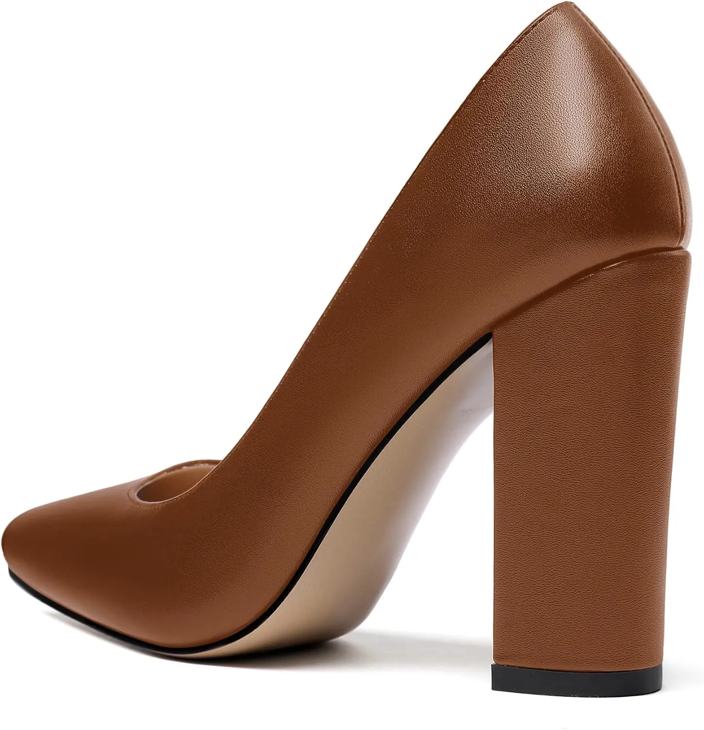 WAYDERNS Womens Round Toe Slip On Matte Dress Party Block High Heel Pumps Shoes 4 Inch