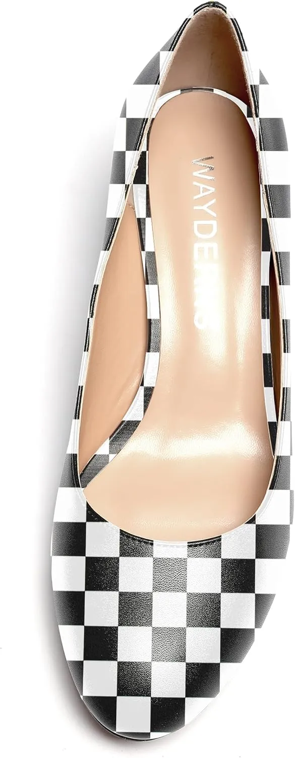 WAYDERNS Womens Round Toe Slip On Matte Dress Party Block High Heel Pumps Shoes 4 Inch
