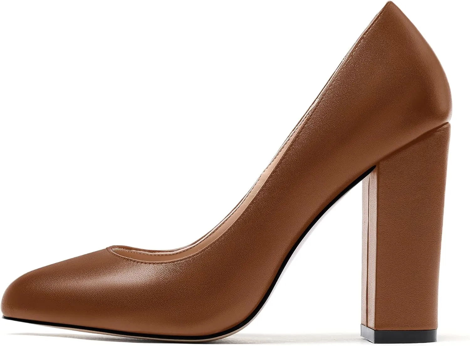 WAYDERNS Womens Round Toe Slip On Matte Dress Party Block High Heel Pumps Shoes 4 Inch