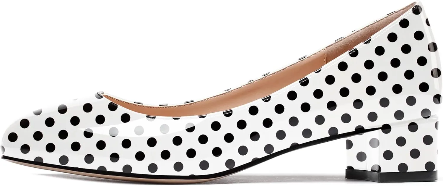 WAYDERNS Women's Slip On Round Toe Patent Chunky Low Block Kitten Heel Pumps Shoes 1.5 Inch