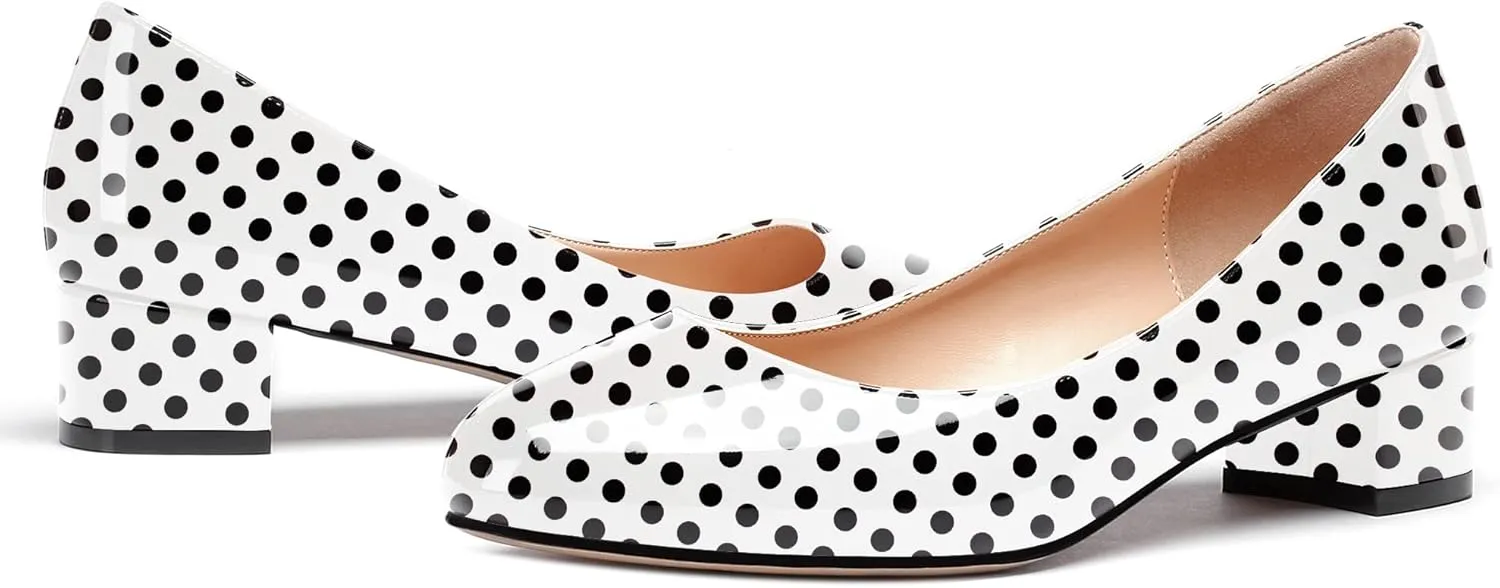 WAYDERNS Women's Slip On Round Toe Patent Chunky Low Block Kitten Heel Pumps Shoes 1.5 Inch