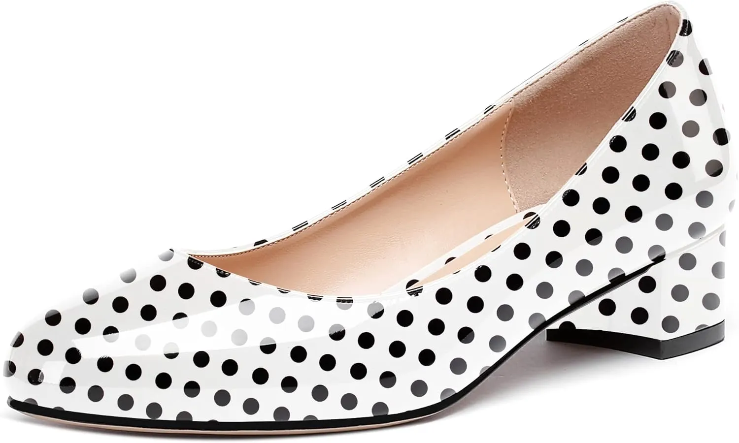 WAYDERNS Women's Slip On Round Toe Patent Chunky Low Block Kitten Heel Pumps Shoes 1.5 Inch