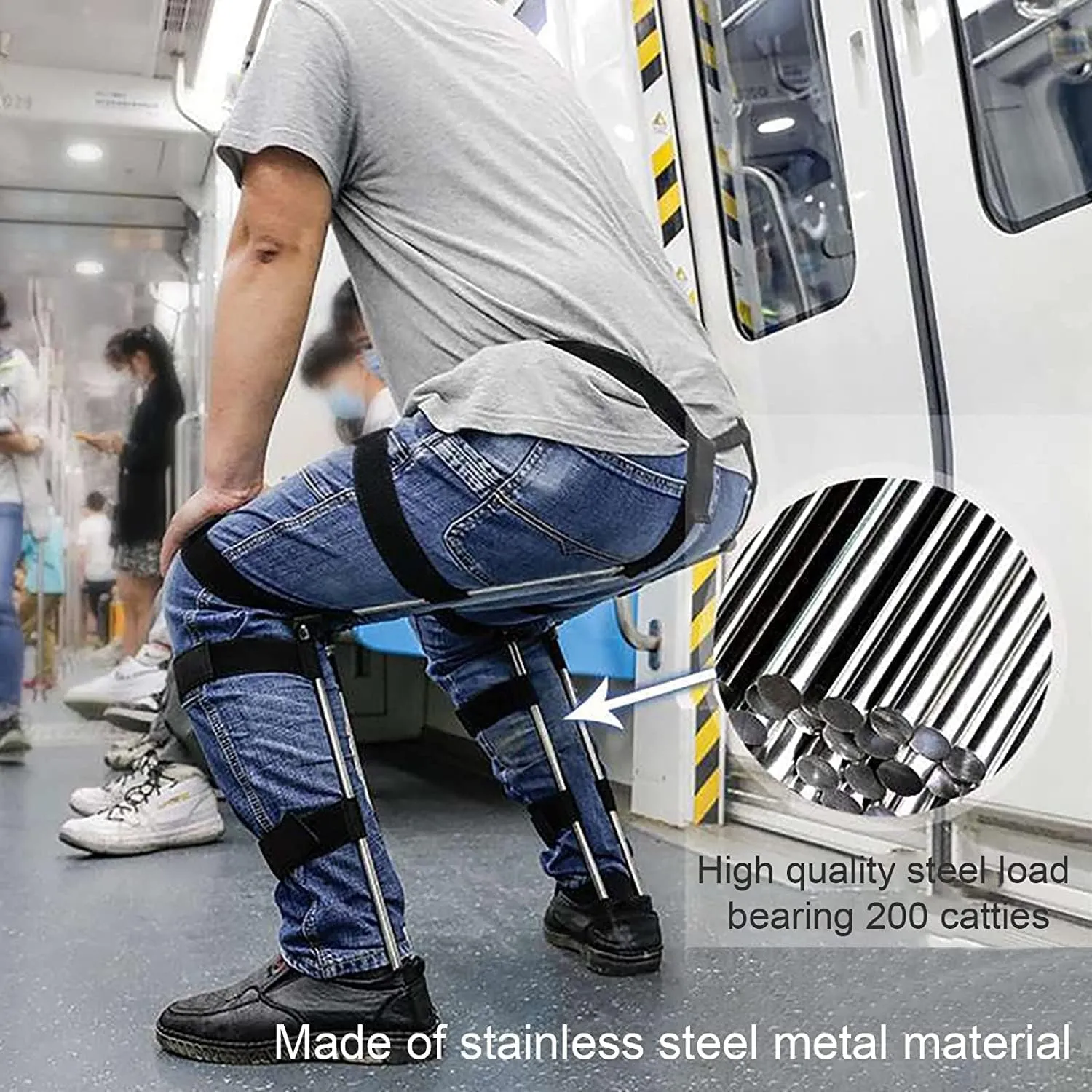 Wearable Chair Invisible Magic Seats, Exoskeleton Levitation Seat, Folding Fishing Portable Seat Lightweight Chair, Bear Up To 330Lbs, Exoskeleton Levitation Seat, For Fishing, Concert, Subway ( Size