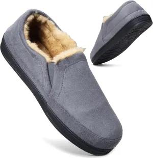 Weatherproof Microsuede House Shoes for Men, Twin Gore Slip-On Design, Indoor Outdoor Slippers with Faux Fur Lining and Non-Slip Rubber Sole