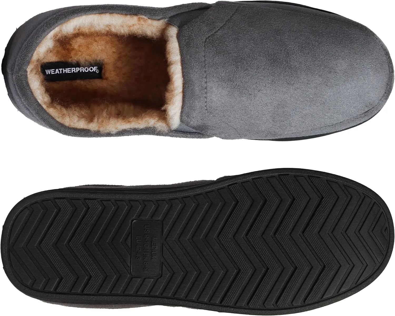 Weatherproof Microsuede House Shoes for Men, Twin Gore Slip-On Design, Indoor Outdoor Slippers with Faux Fur Lining and Non-Slip Rubber Sole
