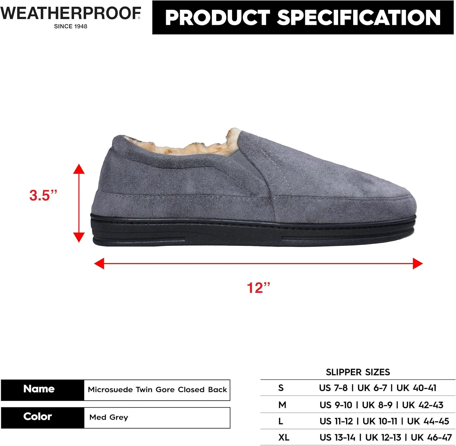 Weatherproof Microsuede House Shoes for Men, Twin Gore Slip-On Design, Indoor Outdoor Slippers with Faux Fur Lining and Non-Slip Rubber Sole
