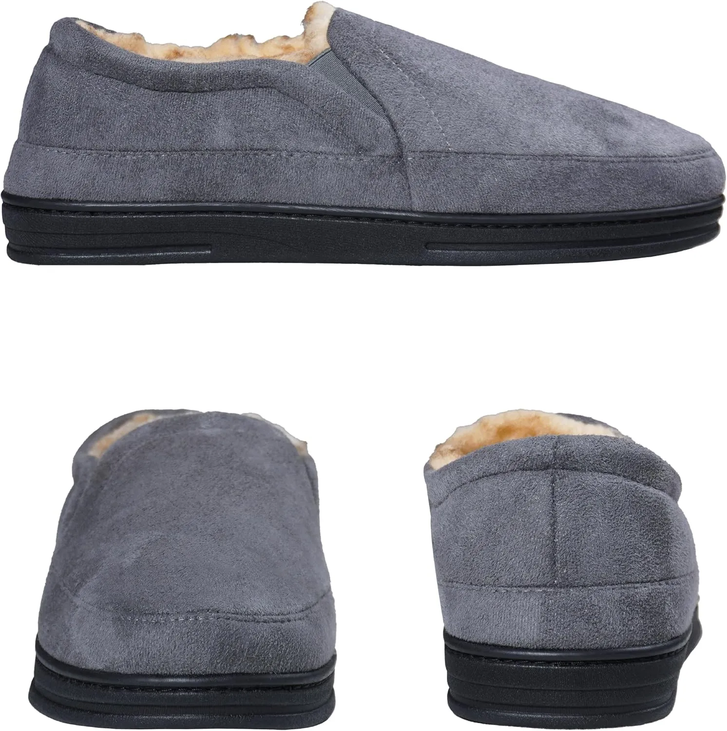 Weatherproof Microsuede House Shoes for Men, Twin Gore Slip-On Design, Indoor Outdoor Slippers with Faux Fur Lining and Non-Slip Rubber Sole