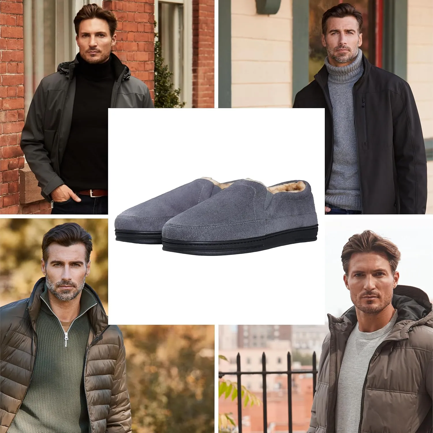 Weatherproof Microsuede House Shoes for Men, Twin Gore Slip-On Design, Indoor Outdoor Slippers with Faux Fur Lining and Non-Slip Rubber Sole