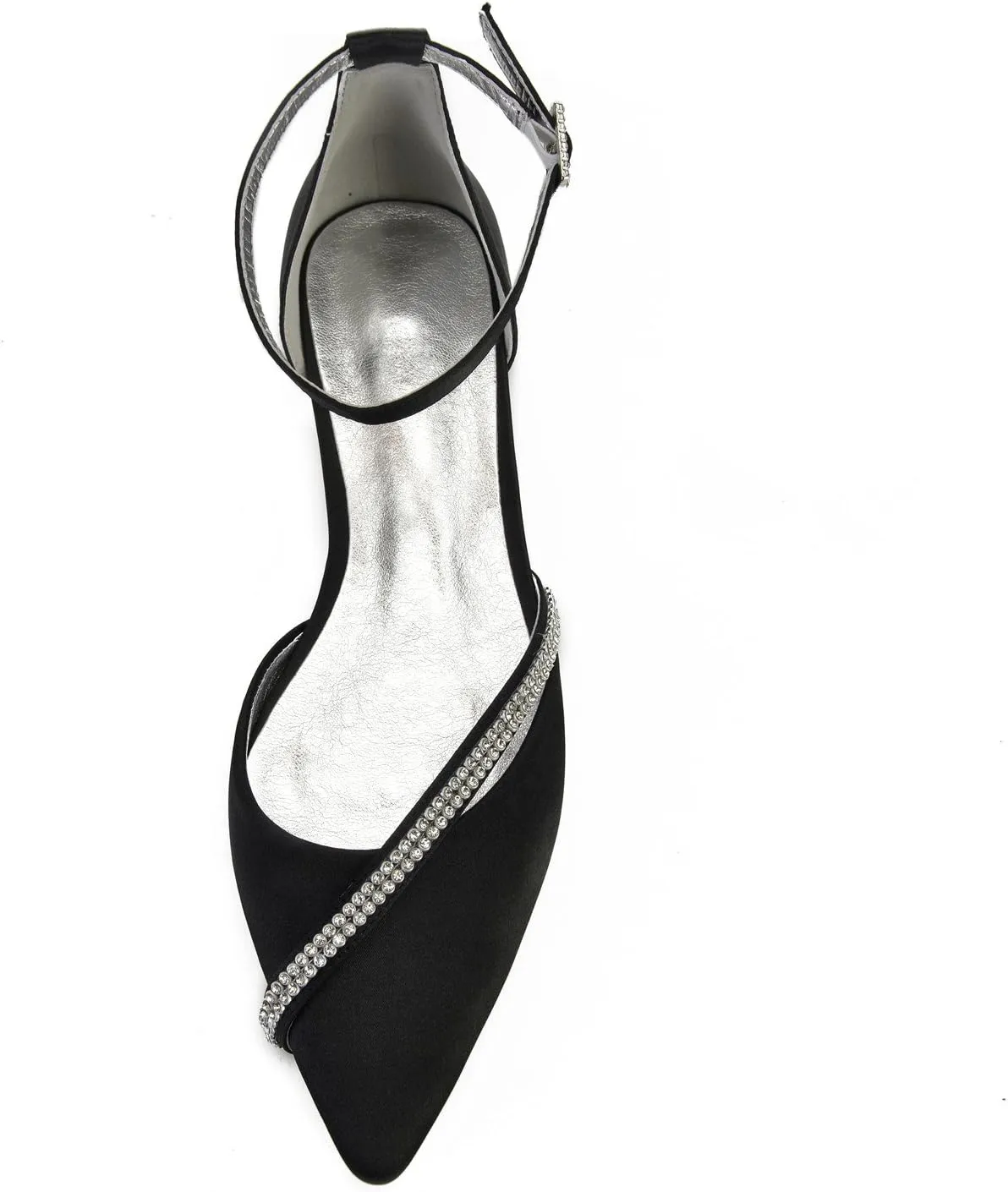 Wedding Shoes Flats for Bride Satin Rhinestone Pointed Toe Women Dress Shoes for Special Occasions