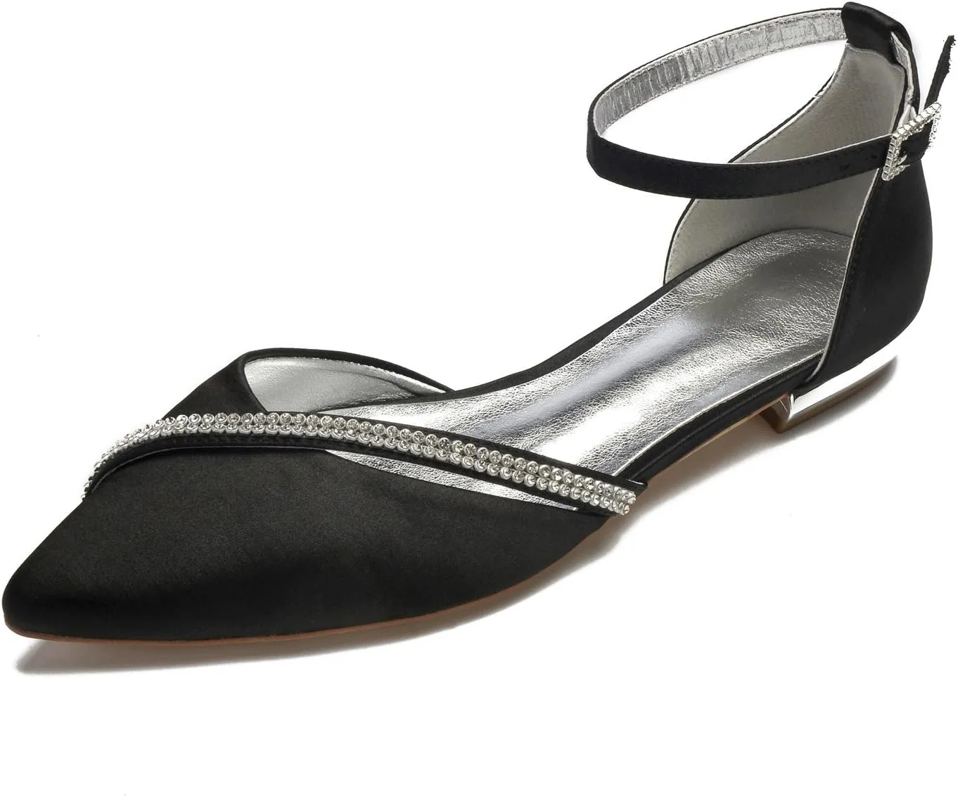 Wedding Shoes Flats for Bride Satin Rhinestone Pointed Toe Women Dress Shoes for Special Occasions