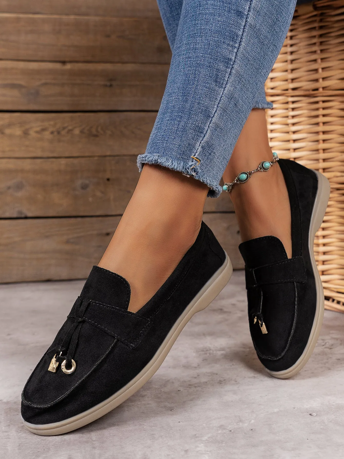 Whispering Breeze Metal Buckle Flat Shoes