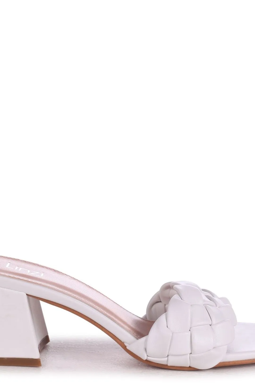 White Faux Leather Plaited Block Heel Sandal