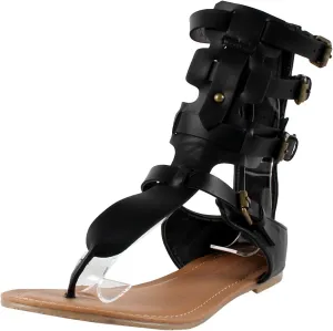 Wild Diva Tanaya-540 Women's T-Strap Buckle Gladiator Back Zip Flat Thong Sandal