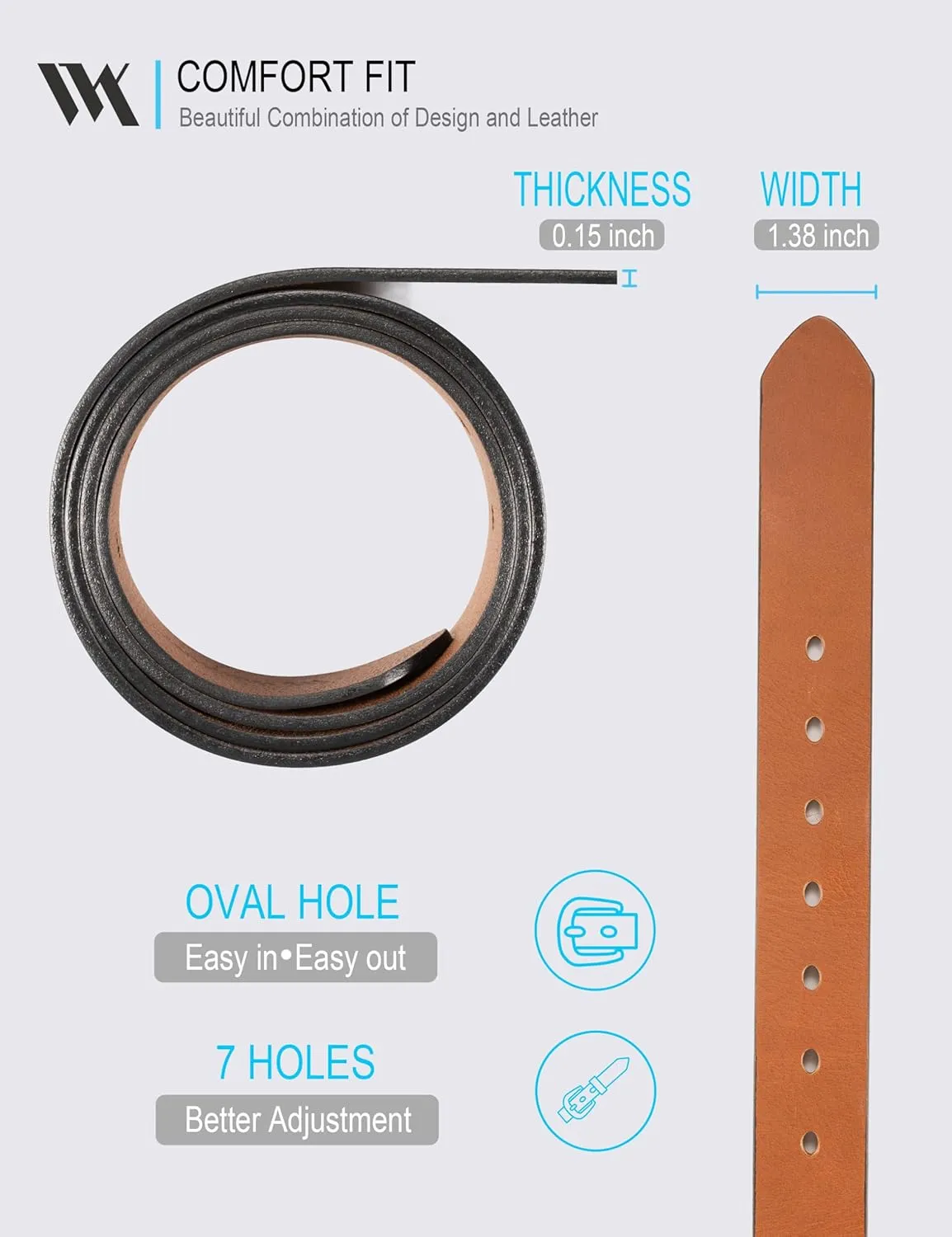 WOLFANT Men's 35mm Casual Jean Belt,100% Real Solid Buffalo Leather
