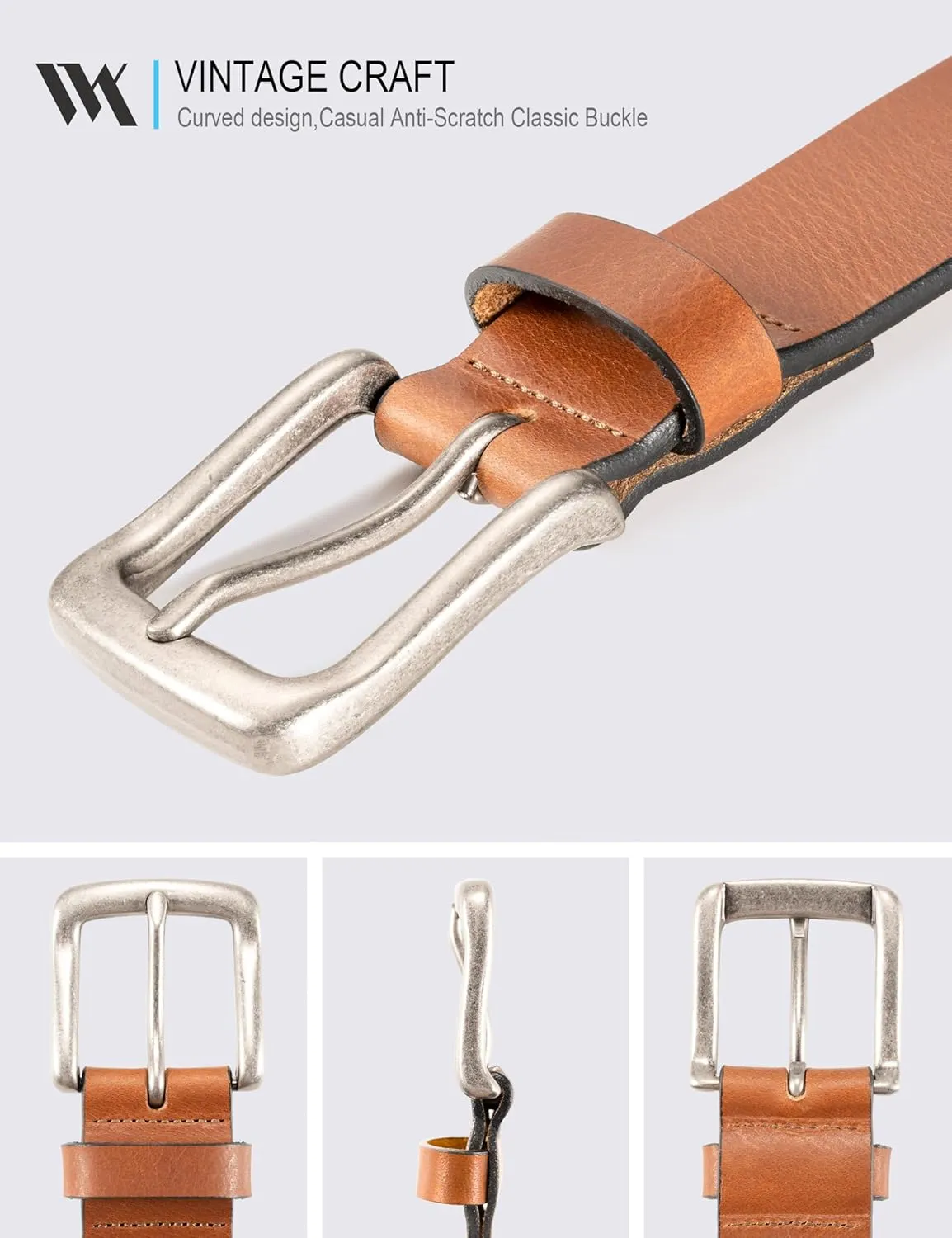 WOLFANT Men's 35mm Casual Jean Belt,100% Real Solid Buffalo Leather