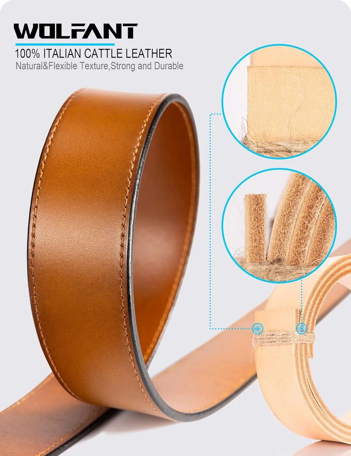 WOLFANT Men's 35mm Casual Jean Belt,100% Real Solid Buffalo Leather