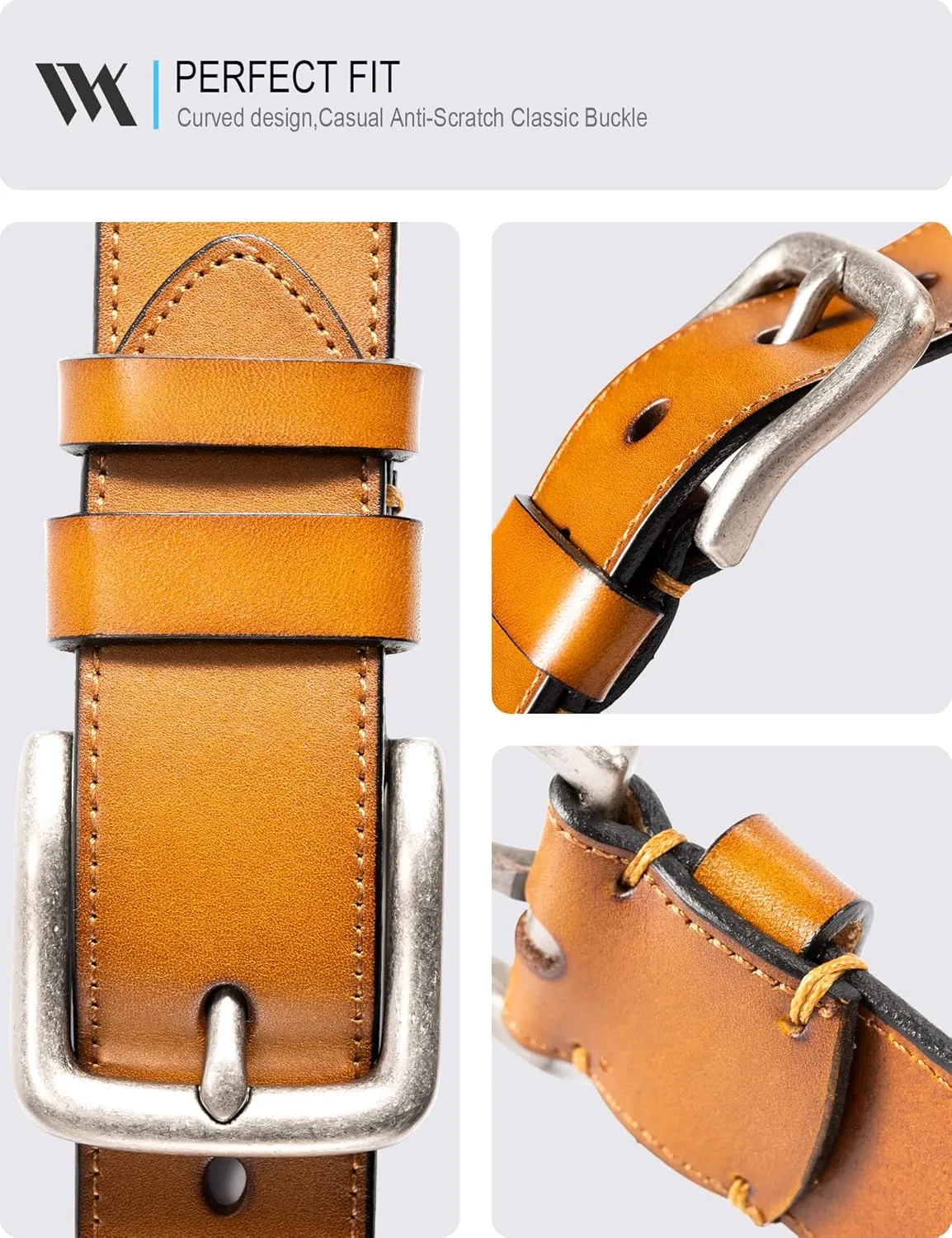 WOLFANT Men's 35mm Casual Jean Belt,100% Real Solid Buffalo Leather