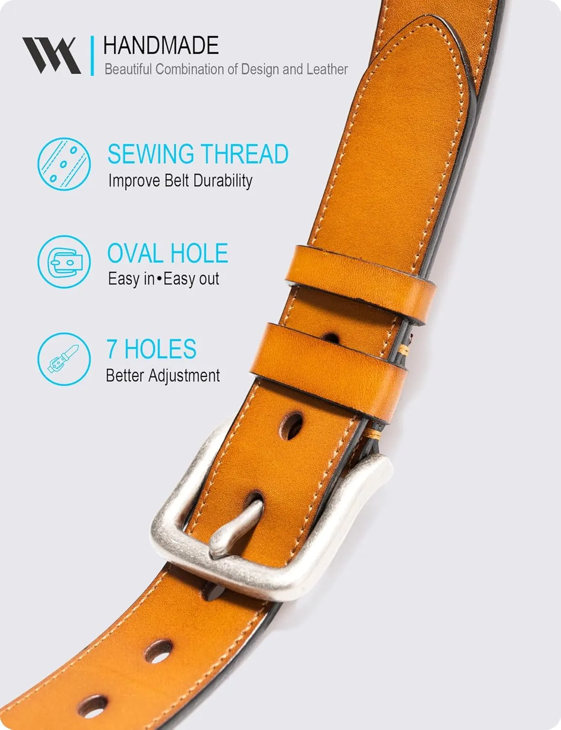 WOLFANT Men's 35mm Casual Jean Belt,100% Real Solid Buffalo Leather