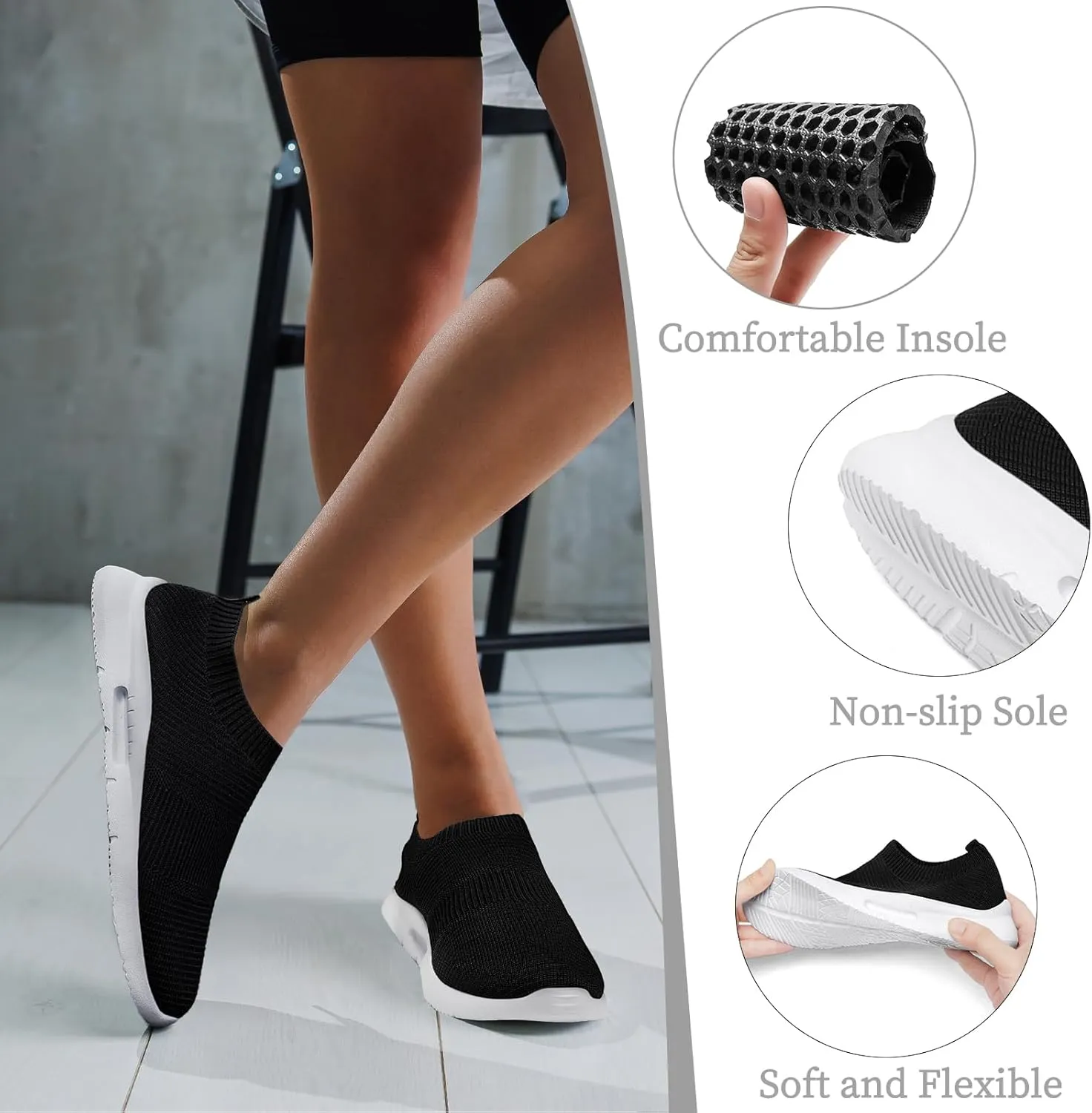 Women Running Shoes Tennis Walking Sneakers Lightweight Slip On Workout Gym Shoes