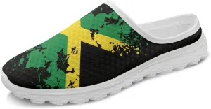 Womens Backless Shoes Flags Print Walking Mules Slip-on Closed Toe Slippers Breathable Mesh Sneakers