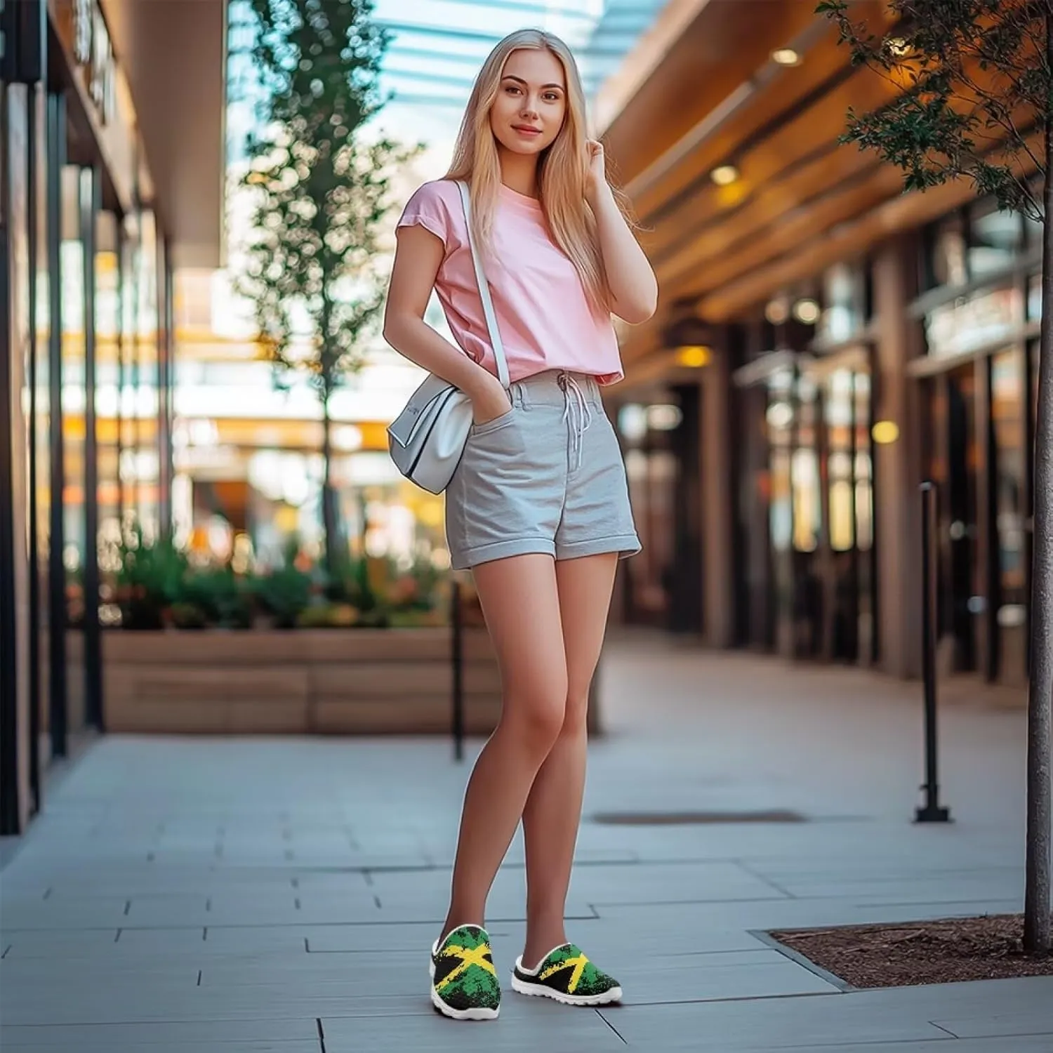 Womens Backless Shoes Flags Print Walking Mules Slip-on Closed Toe Slippers Breathable Mesh Sneakers