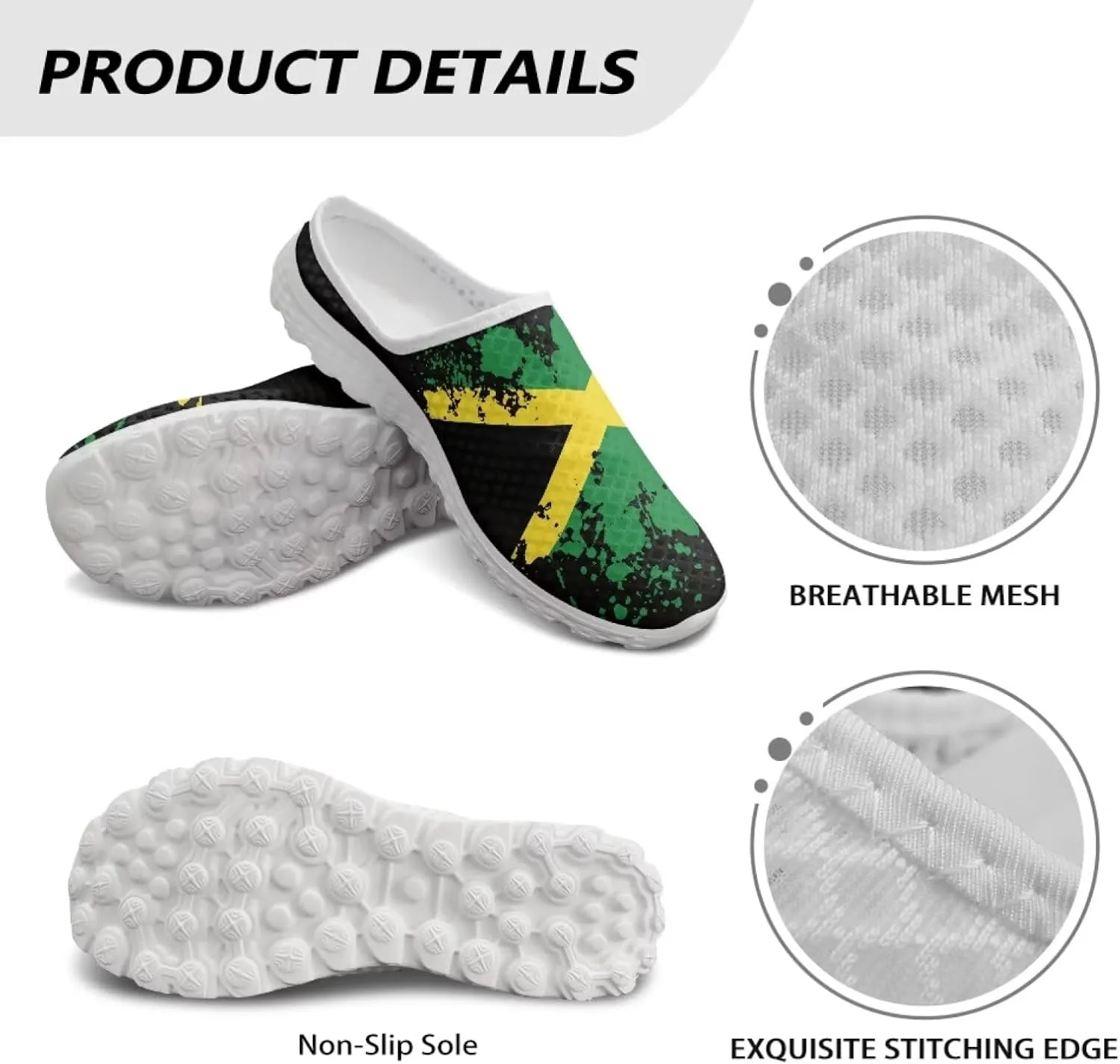 Womens Backless Shoes Flags Print Walking Mules Slip-on Closed Toe Slippers Breathable Mesh Sneakers