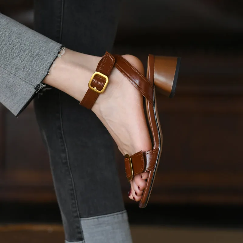 Women's Belt Buckle Flat Sandals
