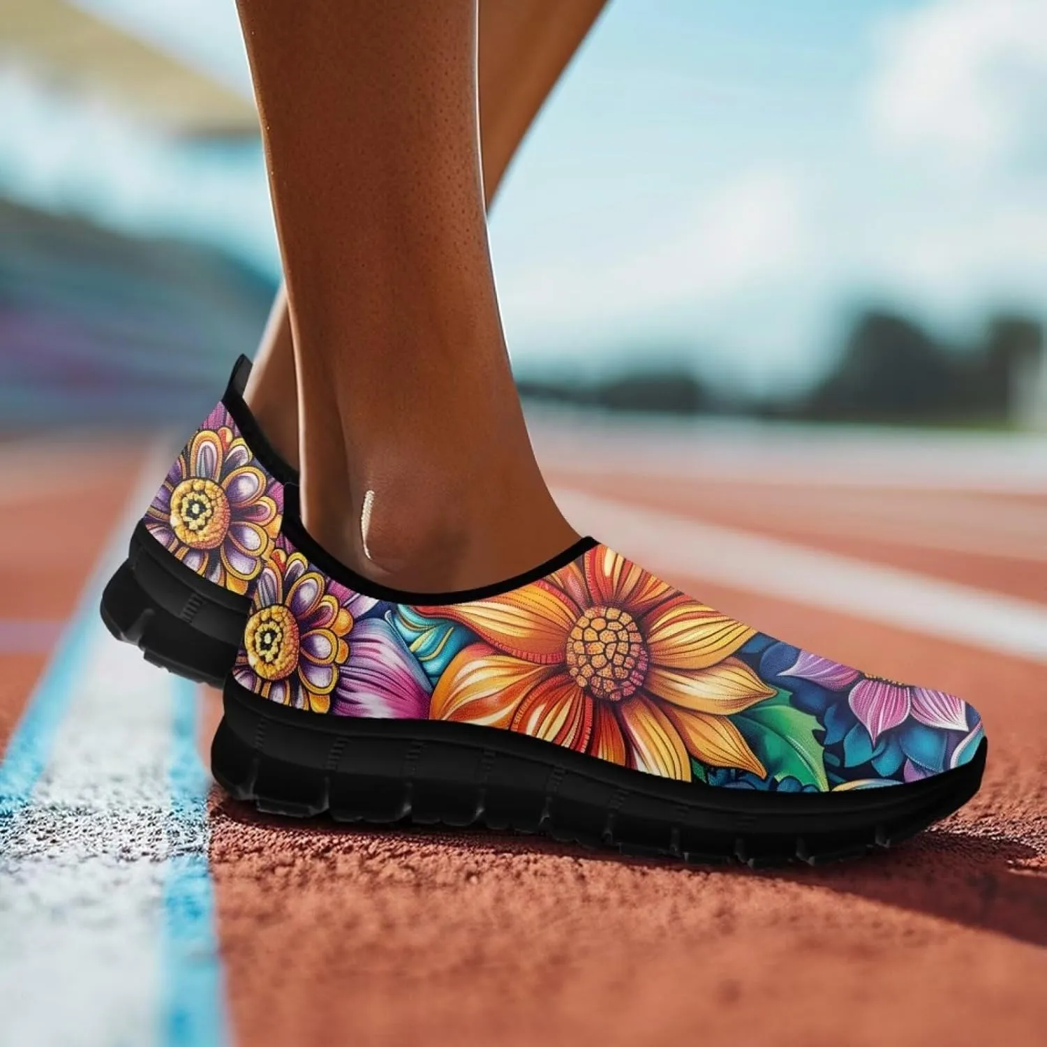 Women's Casual Walking Shoes with Flower,Slip On Mesh Sneakers Lightweight Anti Slip Running Shoes Gym Workout Shoes Trainers