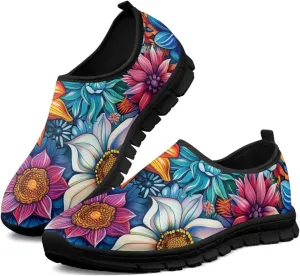 Women's Casual Walking Shoes with Flower,Slip On Mesh Sneakers Lightweight Anti Slip Running Shoes Gym Workout Shoes Trainers