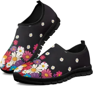Women's Casual Walking Shoes with Flower,Slip On Mesh Sneakers Lightweight Anti Slip Running Shoes Gym Workout Shoes Trainers
