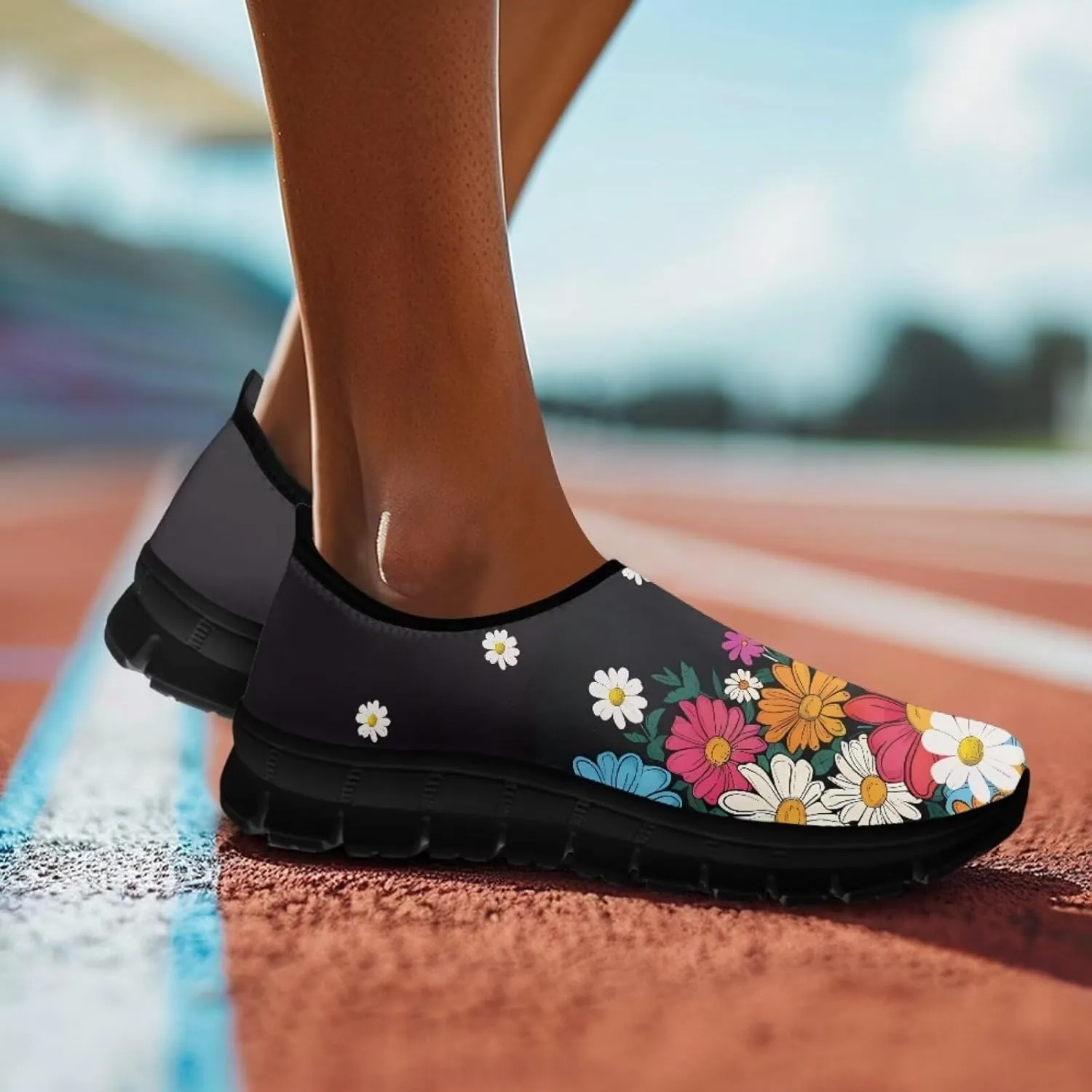 Women's Casual Walking Shoes with Flower,Slip On Mesh Sneakers Lightweight Anti Slip Running Shoes Gym Workout Shoes Trainers