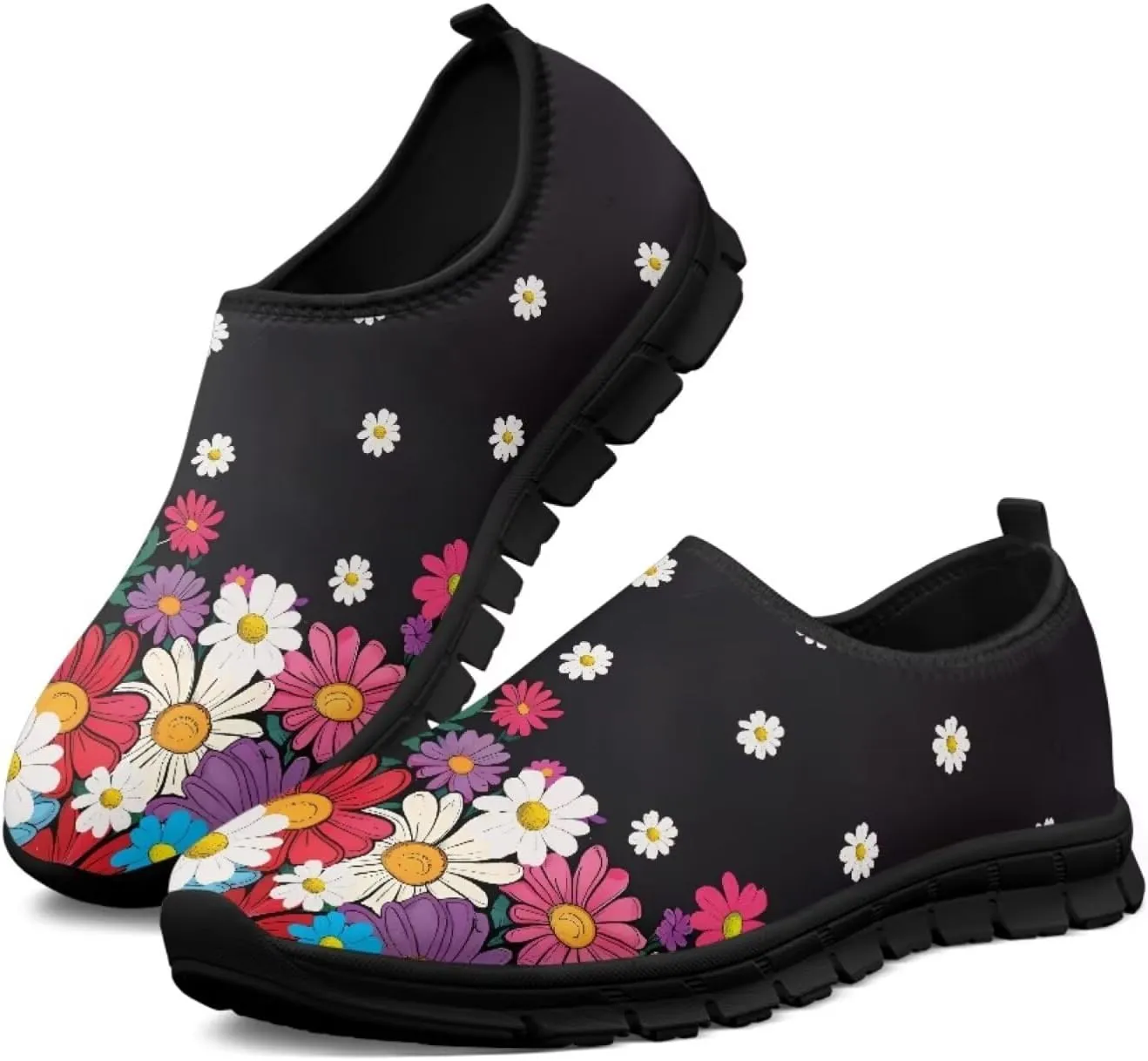 Women's Casual Walking Shoes with Flower,Slip On Mesh Sneakers Lightweight Anti Slip Running Shoes Gym Workout Shoes Trainers