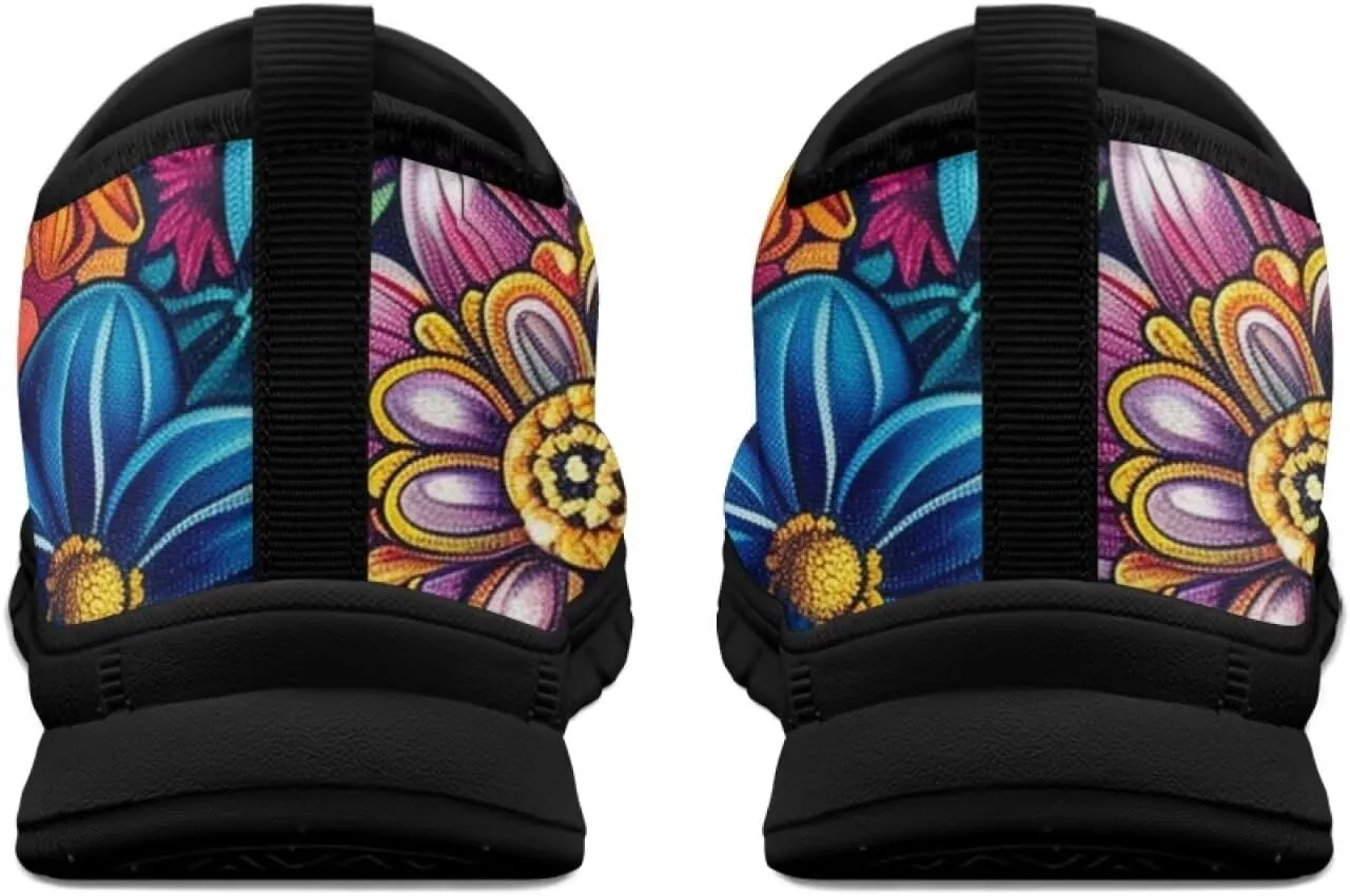 Women's Casual Walking Shoes with Flower,Slip On Mesh Sneakers Lightweight Anti Slip Running Shoes Gym Workout Shoes Trainers
