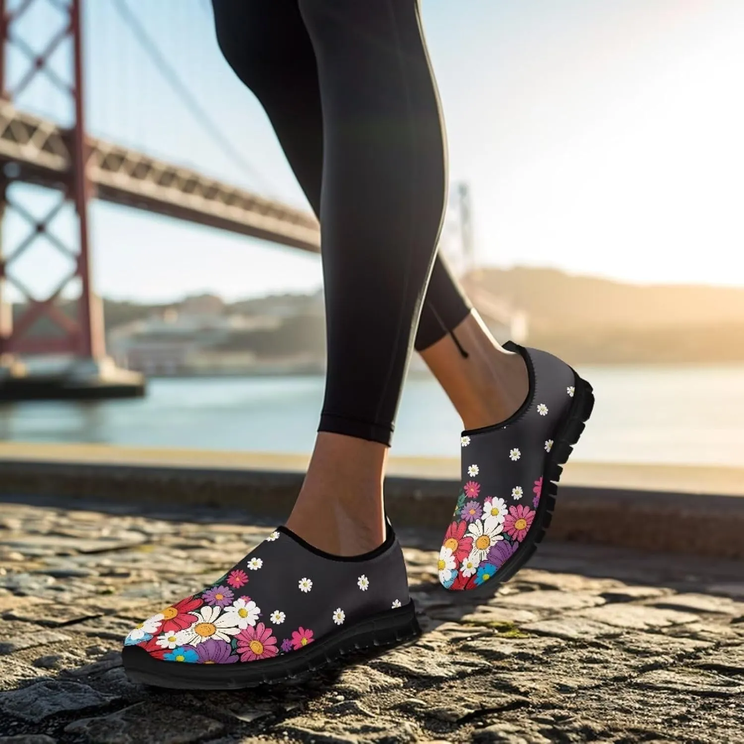 Women's Casual Walking Shoes with Flower,Slip On Mesh Sneakers Lightweight Anti Slip Running Shoes Gym Workout Shoes Trainers