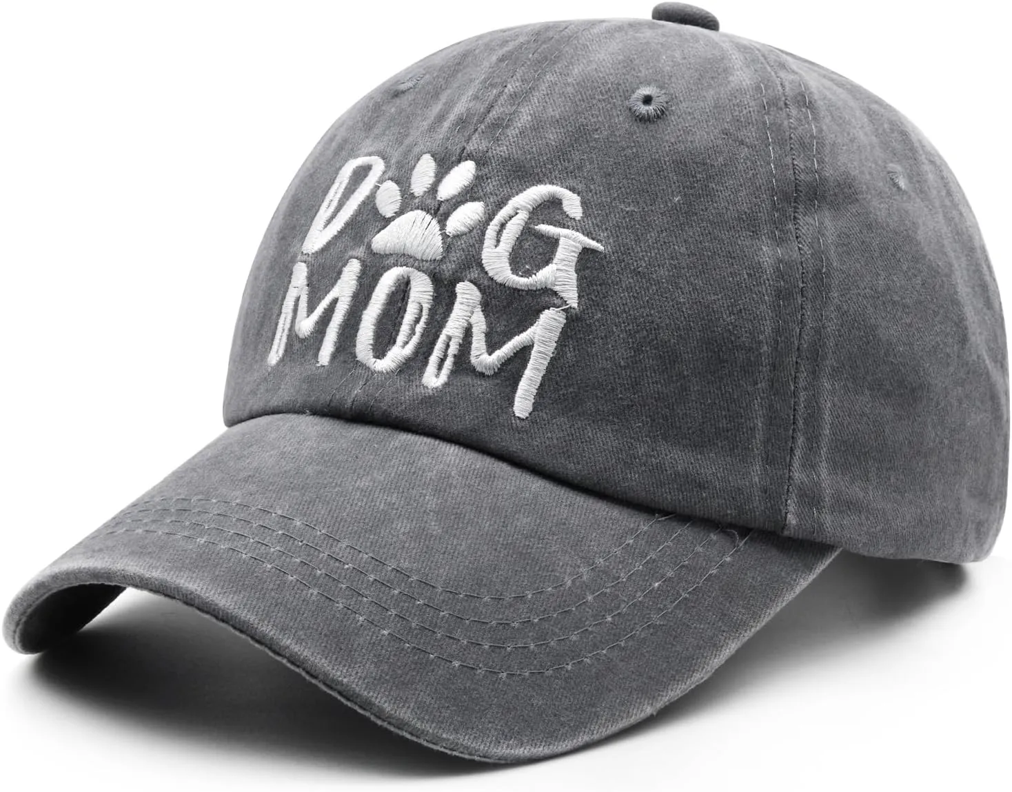 Women's Embroidered Dog Mom Hat Adjustable Denim Baseball Cap