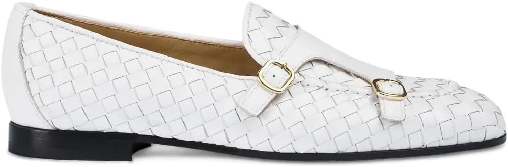 Women's Flat Loafers Double Buckle Woven Casual Breathable Summer Flats