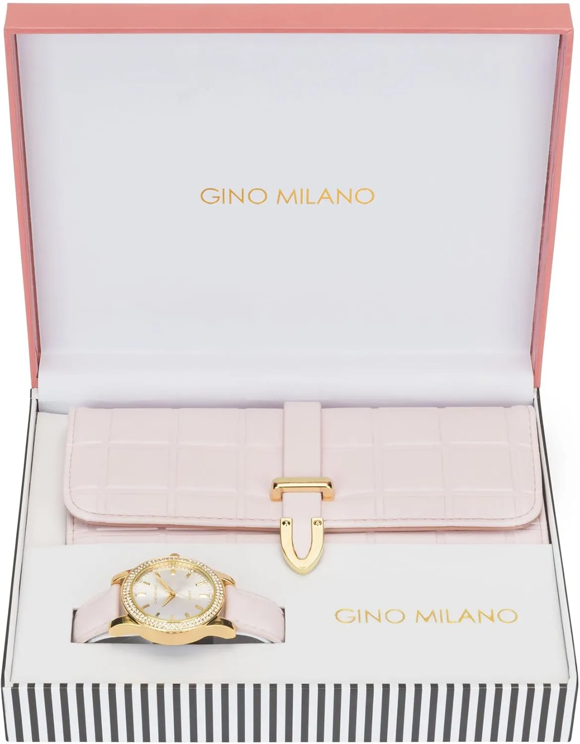 Women's Gold Leather Band Watch & Matching Tri-Fold Wallet Set
