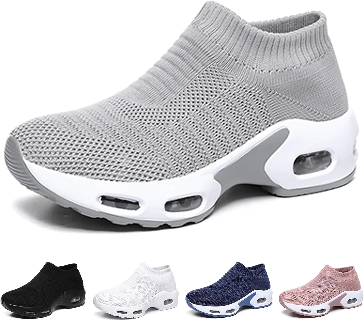 Women's Knit Orthopedic Sock Sneakers Lightweight Breathe Mesh Slip-On Air Cushion Sole Daily Nursing Work Walking Shoes