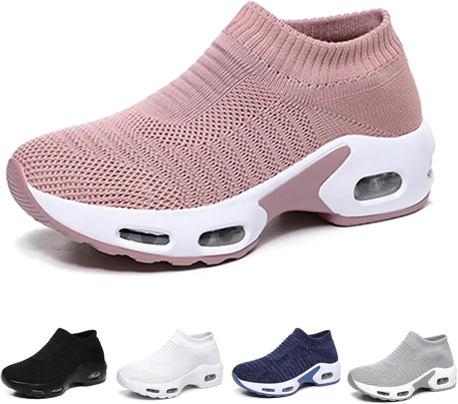 Women's Knit Orthopedic Sock Sneakers Lightweight Breathe Mesh Slip-On Air Cushion Sole Daily Nursing Work Walking Shoes