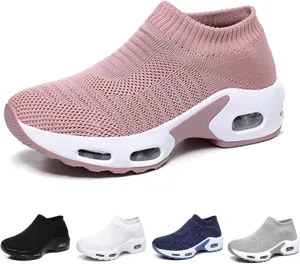 Women's Knit Orthopedic Sock Sneakers Lightweight Breathe Mesh Slip-On Air Cushion Sole Daily Nursing Work Walking Shoes