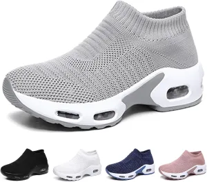 Women's Knit Orthopedic Sock Sneakers Lightweight Breathe Mesh Slip-On Air Cushion Sole Daily Nursing Work Walking Shoes