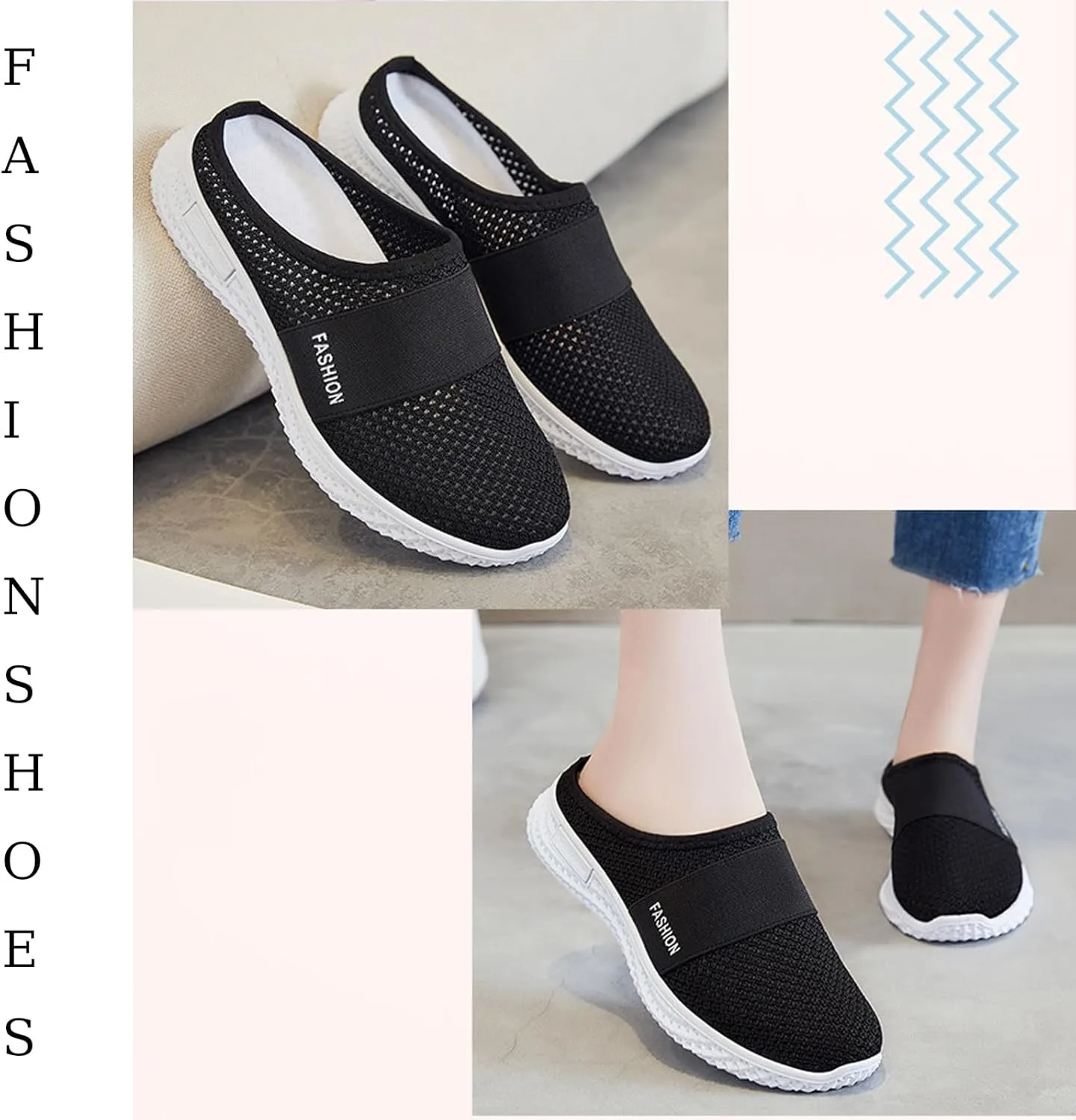 Women's Knitted Mesh Flat Mules,Fashion Backless Breathable Mesh Fabric Non-Slip Soft Soles Comfort Slip-on Outdoor Walking Sneakers Slippers