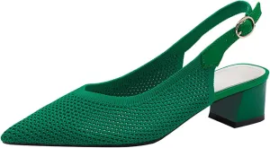Women's Knitted Mesh Slingback Chunky Low Heels Sandals Summer Breathable Closed Pointed Toe Adjustable Strap Slip On Anti-Slip Block Heel Fashion Dress Party Pumps for Wedding Prom